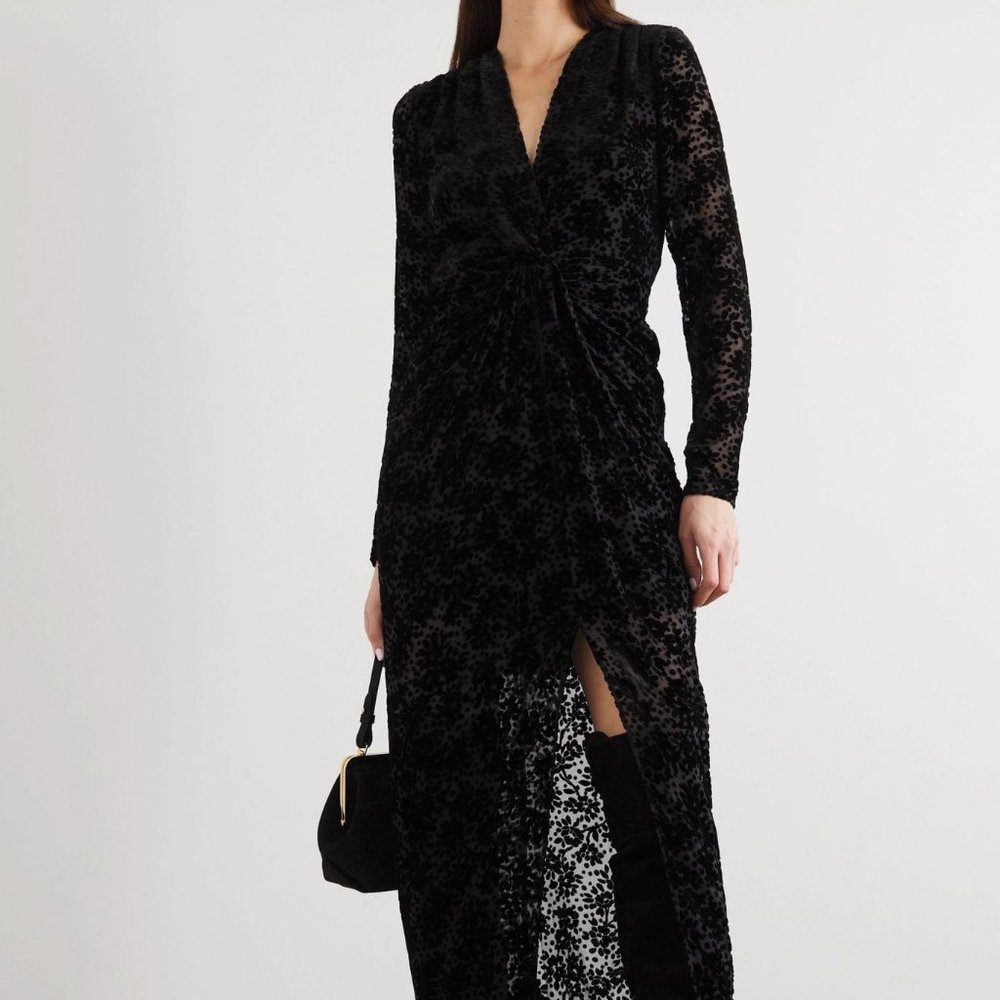 NWT Veronica Beard Velvet V Neck Plunging Lace Floral Print Slit Maxi Dress Gown - Picture 2 of 12